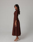 Khushboo & Pankaj Brown Linen A-Line Midi Dress