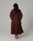 Khushboo & Pankaj Brown Linen A-Line Midi Dress