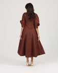 Khushboo & Pankaj Brown Linen A-Line Midi Dress