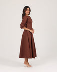 Khushboo & Pankaj Brown Linen A-Line Midi Dress