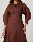 Khushboo & Pankaj Brown Linen A-Line Midi Dress