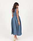 Khushboo & Pankaj Blue Structured Denim Midi Dress