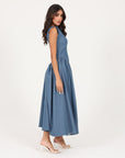 Khushboo & Pankaj Blue Structured Denim Midi Dress