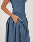Khushboo & Pankaj Blue Structured Denim Midi Dress