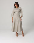 Khushboo & Pankaj Grey Linen A-Line Midi Dress