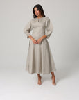 Khushboo & Pankaj Grey Linen A-Line Midi Dress