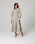 Khushboo & Pankaj Grey Linen A-Line Midi Dress