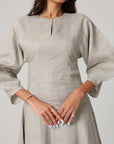 Khushboo & Pankaj Grey Linen A-Line Midi Dress