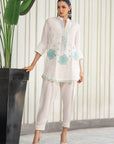Khushboo & Pankaj Ivory Aqua Embroidered Suit Set with Tulip Pants