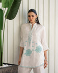 Khushboo & Pankaj Ivory Aqua Embroidered Suit Set with Tulip Pants