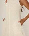 Khushboo & Pankaj Ivory Embroidered Linen A-Line Midi Dress