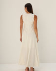 Khushboo & Pankaj Ivory Embroidered Linen A-Line Midi Dress
