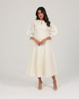 Khushboo & Pankaj Ivory Linen A-Line Midi Dress