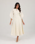 Khushboo & Pankaj Ivory Linen A-Line Midi Dress