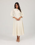 Khushboo & Pankaj Ivory Linen A-Line Midi Dress