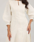 Khushboo & Pankaj Ivory Linen A-Line Midi Dress