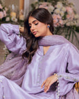 Khushboo & Pankaj Women Lilac Embroidered Silk Suit Set with Organza Dupatta