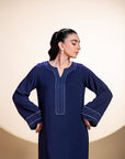 Khushboo & Pankaj Navy Blue Stitch Detail Kurta Set