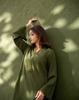 Khushboo & Pankaj Olive Moss Button Kurta Set