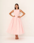 Khushboo & Pankaj Peach Linen Fit & Flare Midi Dress