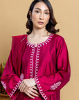Khushboo & Pankaj Ruby Red Embroidered Kurta Set with Dupatta