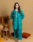 Khushboo & Pankaj Teal Scallop Embroidered Kurta Set