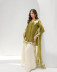 Khushboo & Pankaj Olive Silk Embroidered Kurta Palazzo Suit Sets