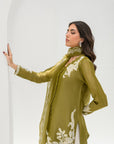 Khushboo & Pankaj Olive Silk Embroidered Kurta Palazzo Suit Sets