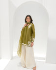 Khushboo & Pankaj Olive Silk Embroidered Kurta Palazzo Suit Sets