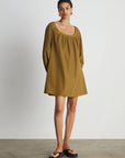 Khushboo & Pankaj Khaki Cotton Scoop Neck Balloon Mini Dress