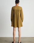 Khushboo & Pankaj Khaki Cotton Scoop Neck Balloon Mini Dress