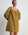 Khushboo & Pankaj Khaki Cotton Scoop Neck Balloon Mini Dress