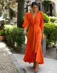 Khushboo & Pankaj Orange Empire Waist V-Neck Maxi Dress