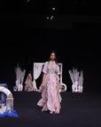 Peachy Pink Ajrakh Embroidered Blouse Paired Up With Dhoti And Ruffled Dupatta