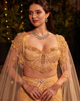 Champagne Shower Lehenga Set. 3 (Lehenga + Blouse + Cape)