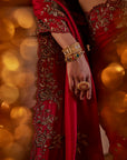 Dark Red Hand Embroidered Silk Saree