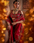 Dark Red Hand Embroidered Silk Saree