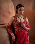Dark Red Hand Embroidered Silk Saree