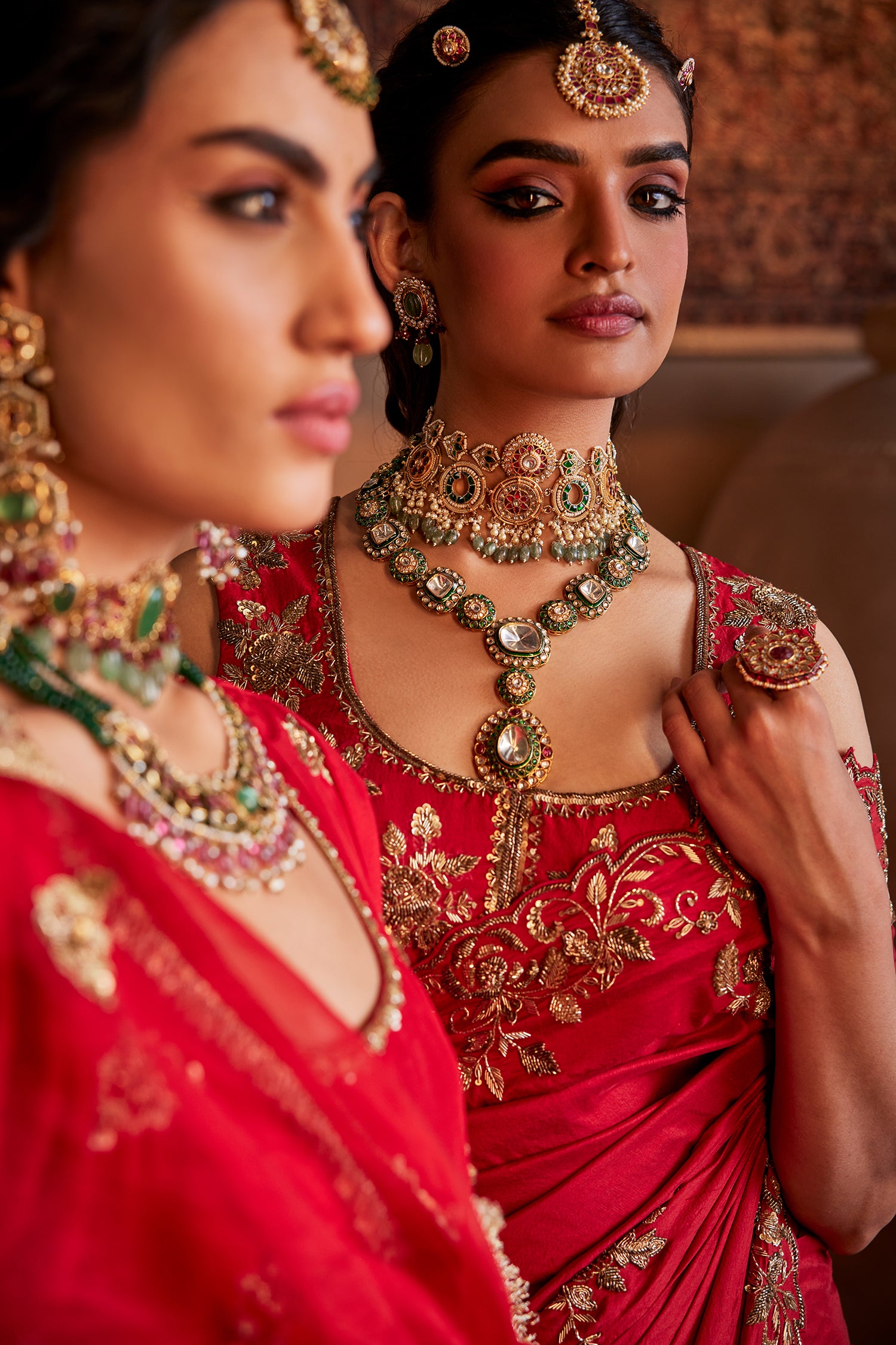 Dark Red Hand Embroidered Silk Saree