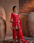 Red Hand Embroidered Kurta Set