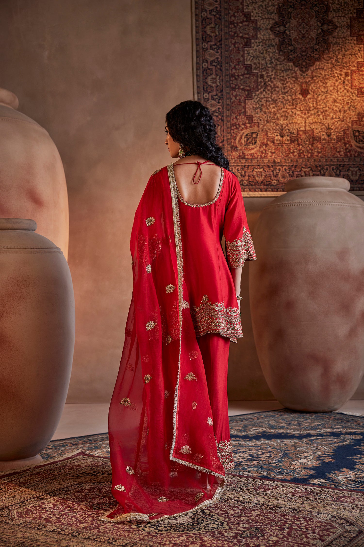 Red Hand Embroidered Kurta Set