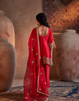 Red Hand Embroidered Kurta Set