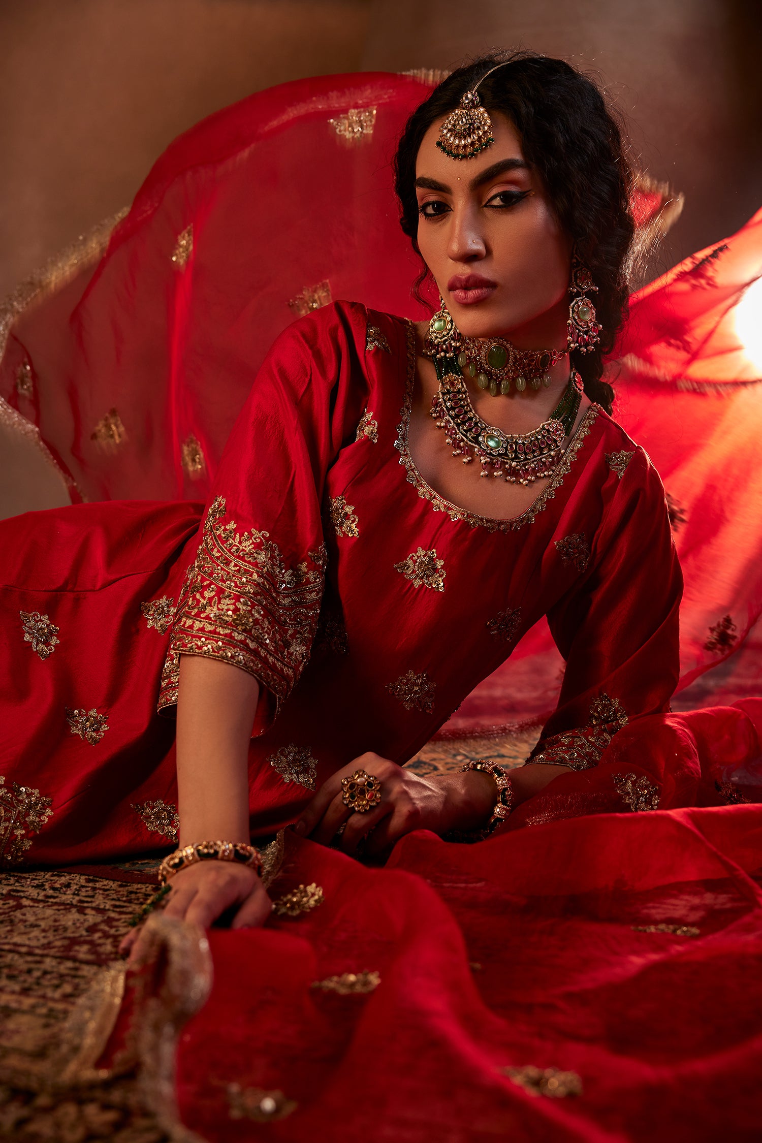 Red Hand Embroidered Kurta Set