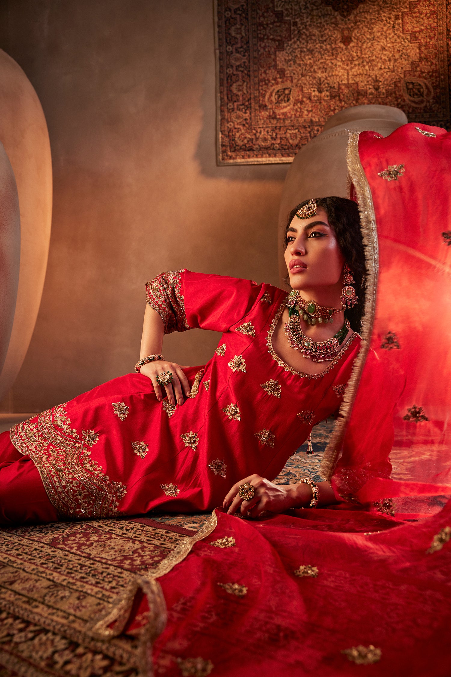 Red Hand Embroidered Kurta Set