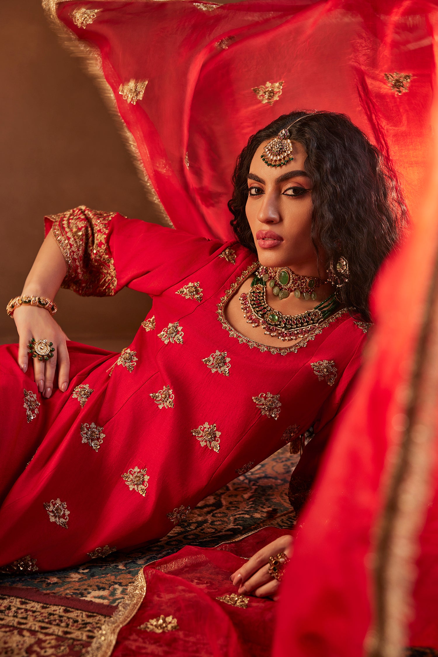 Red Hand Embroidered Kurta Set