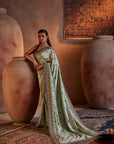 Green Hand Embroidered Silk Saree