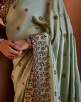 Green Hand Embroidered Silk Saree