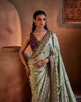 Green Hand Embroidered Silk Saree