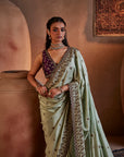 Green Hand Embroidered Silk Saree