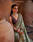 Green Hand Embroidered Silk Saree